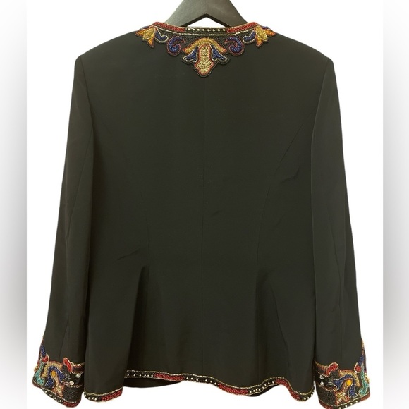 OLEG CASSINI BLACK TIE SZ 10 beaded/sequin/bejewelled Jacket vintage lined - Picture 5 of 13